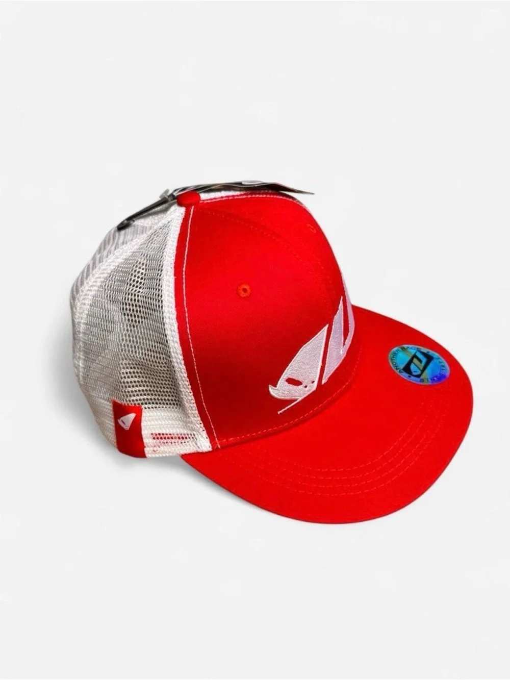 Red Trucker Snapback Hat with White Logo - men’s